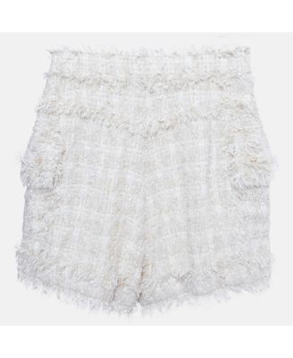 Women's Cream Tweed Raw Edge Detail Shorts