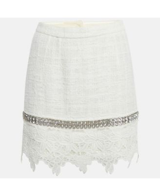 Women's White Lace Crystal Detail Mini Skirt