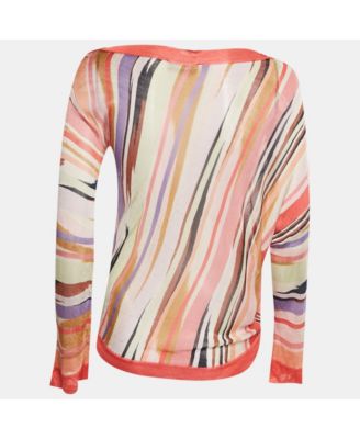 Women's Striped Knit Semi Sheer Blouse