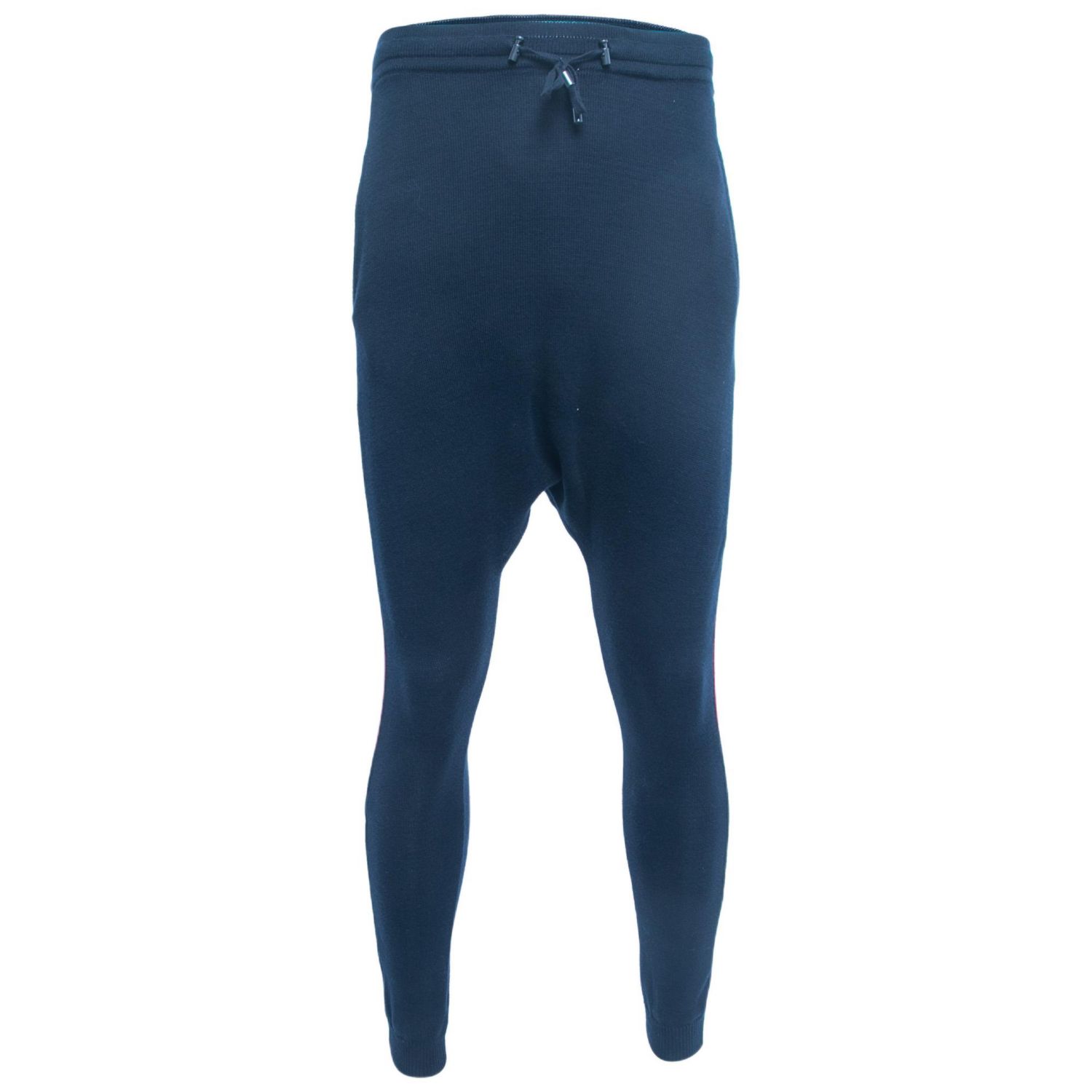 Men's Navy Blue Cotton Side Stripe Detail Drawstring Yoga Pants