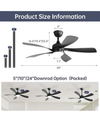 52-inch Modern Smart Standard Black 5-Blade Ceiling Fan with Remote Control and LED Light