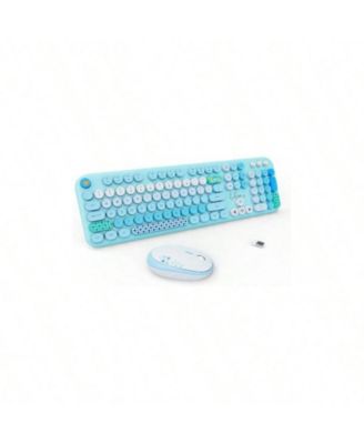 2.4G Wireless Keyboard and Mouse Combo - Blue  Full-Size 104 Keys ABS Material  Round Keycaps  Typewriter Style Laptop/PC