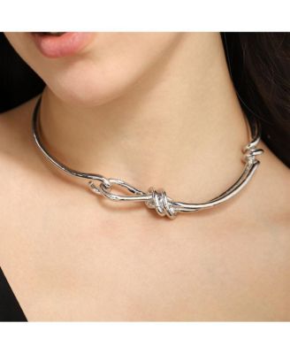 Women's The Knotted-Bar Collar Necklace - Chrome Silver