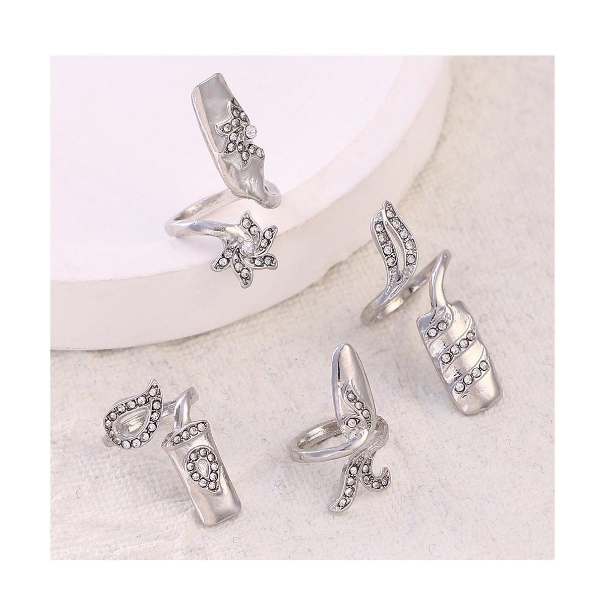 Women's The Botanic Nail Rings - Metallic Silver (Set Of 4)