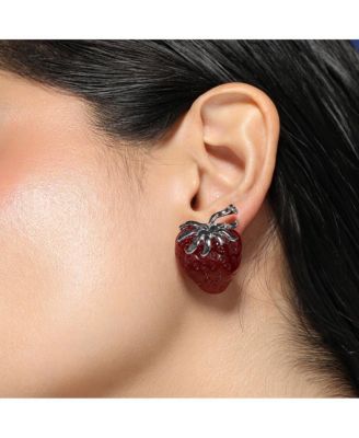 Women's The Strawberry Stud Earrings - Berry Red & Metallic Silver
