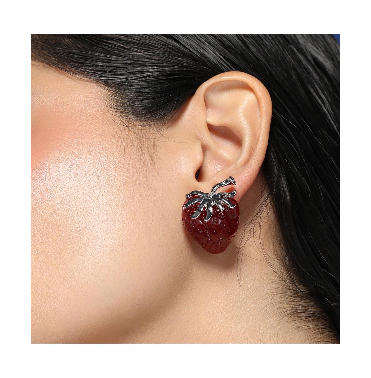 Women's The Strawberry Stud Earrings - Berry Red & Metallic Silver