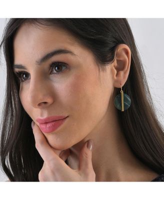 Women's Green  Textured Circular Drop Earrings