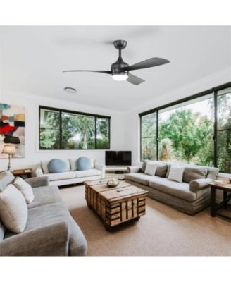 52-inch Modern Black Ceiling Fan with Led Light and Remote Control Dc Motor