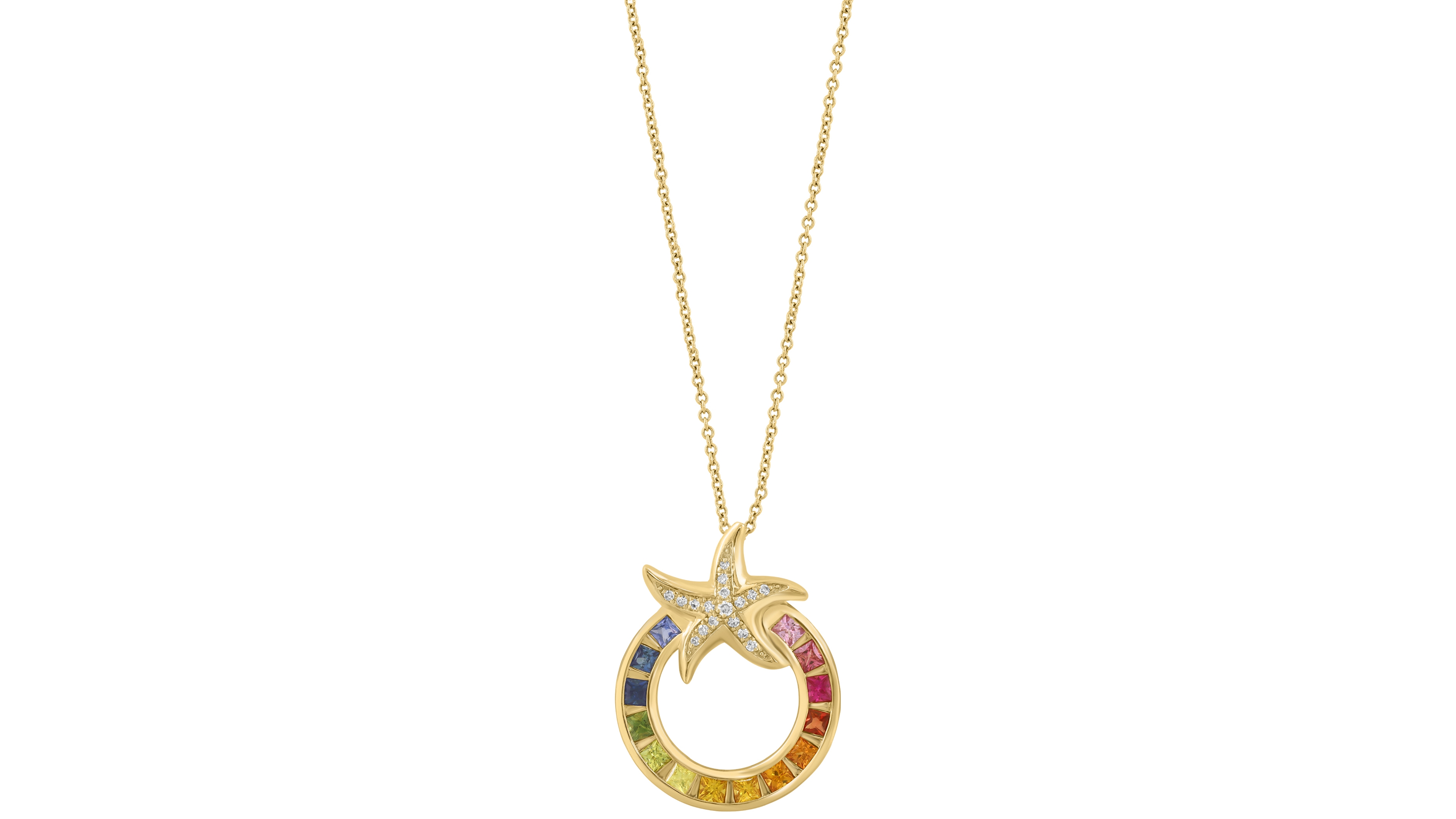 Effy Collection Diamond (1/20 ct. t.w.) and Multi Gemstones (1/2 ct. t.w.) Pendant Necklace in 14k Yellow Gold