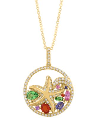 Diamond (3/8 ct. t.w.) & Multi Gemstones (7/8 ct. t.w.) Pendant Necklace in 14k Yellow Gold