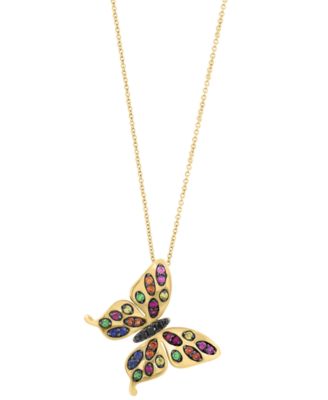 Black Diamond (1/20 ct. t.w.) & Multi Gemstones (3/8 ct. t.w.) Pendant Necklace in 14k Yellow Gold