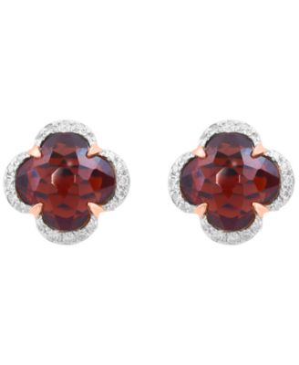 Diamond (1/6 ct. t.w.) & Garnet (4 ct. t.w.) Stud Earrings in 14k Rose Gold