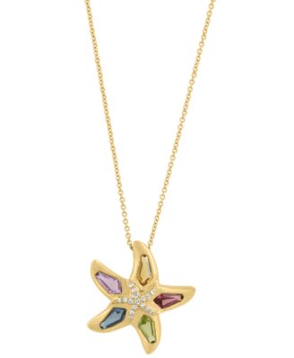 Diamond (1/20 ct. t.w.) & Multi Gemstones (1-1/5 ct. t.w.) Pendant Necklace in 14k Yellow Gold