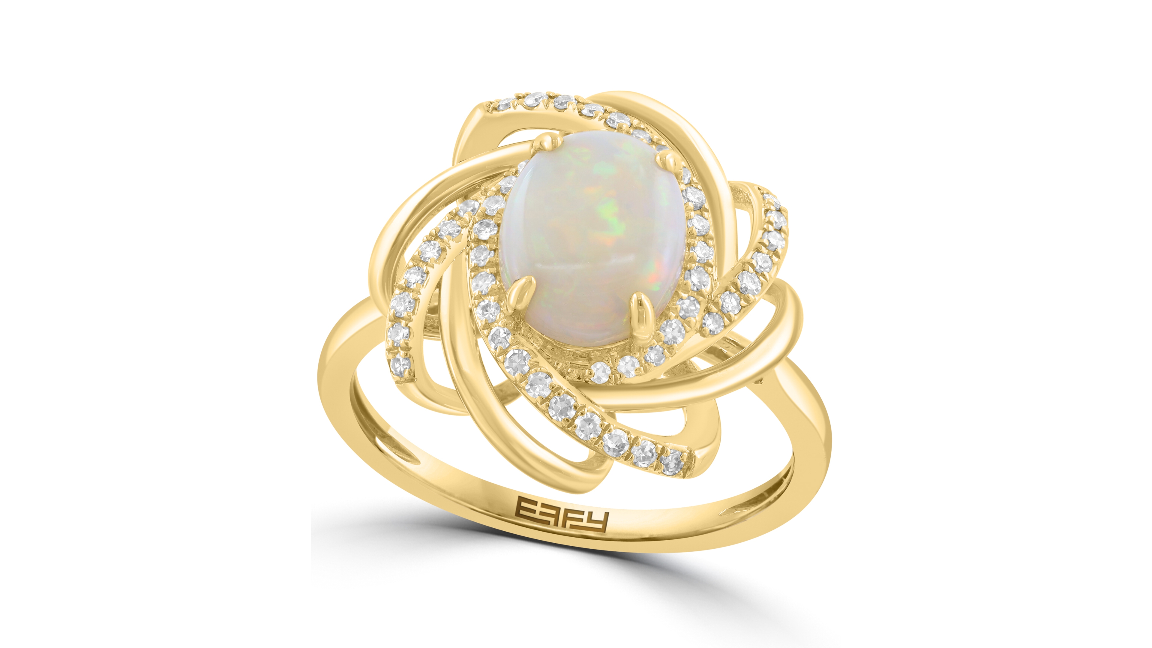 Effy Collection Diamond (1/5 ct. t.w.) & Opal (2 ct. t.w.) Ring in 14k Yellow Gold