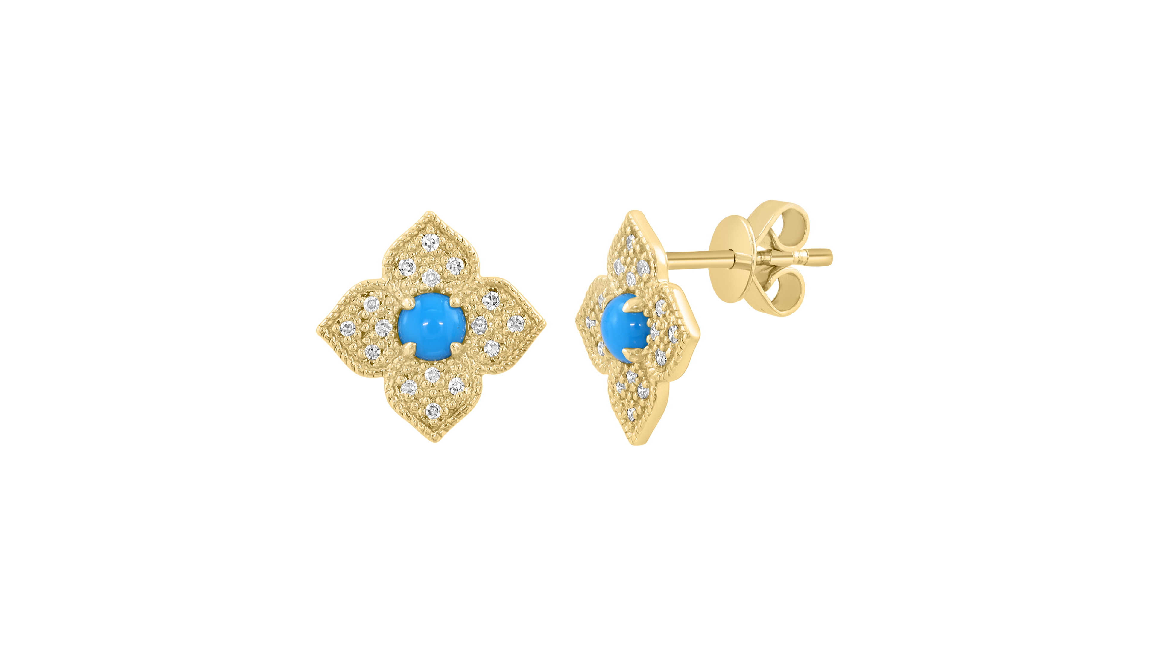 Effy Collection Diamond (1/10 ct. t.w.) & Turquoise Stud Earrings in 14k Yellow Gold