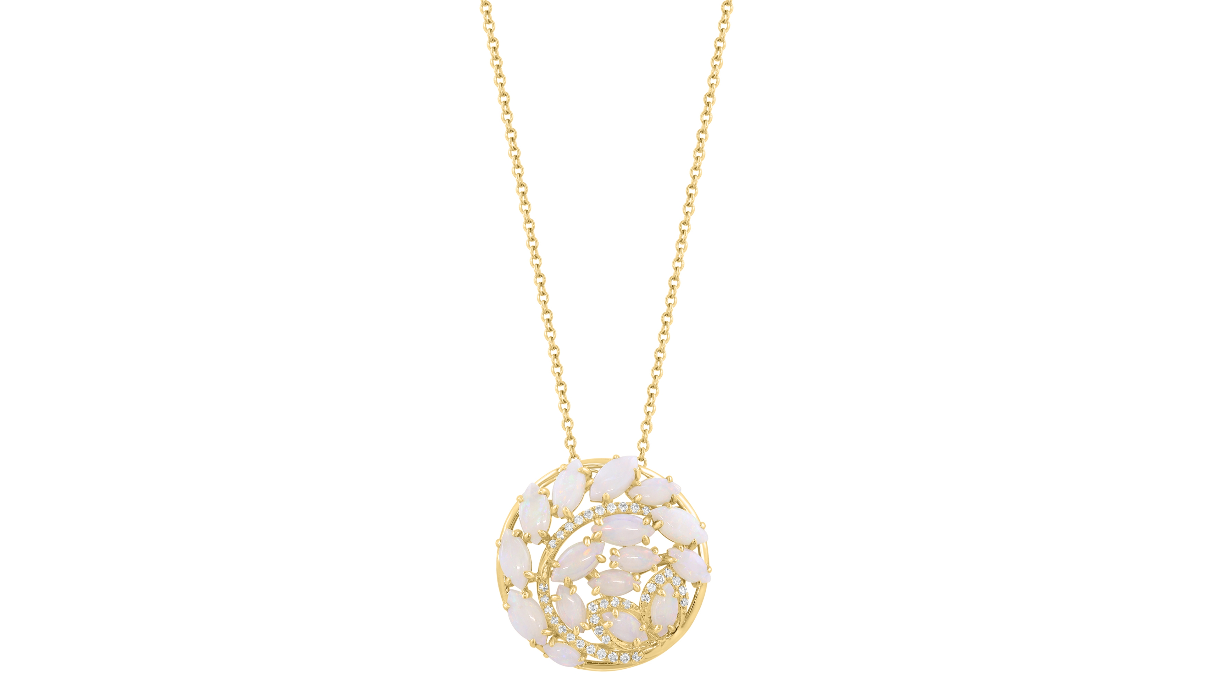 Effy Collection Diamond (1/10 ct. t.w.) & Opal (2 ct. t.w.) Pendant Necklace in 14k Yellow Gold