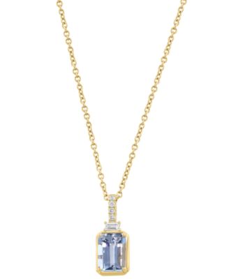 EFFY Collection - Diamond (1/20 ct. t.w.) & Aquamarine (7/8 ct. t.w.) Pendant Necklace in 14K Yellow Gold