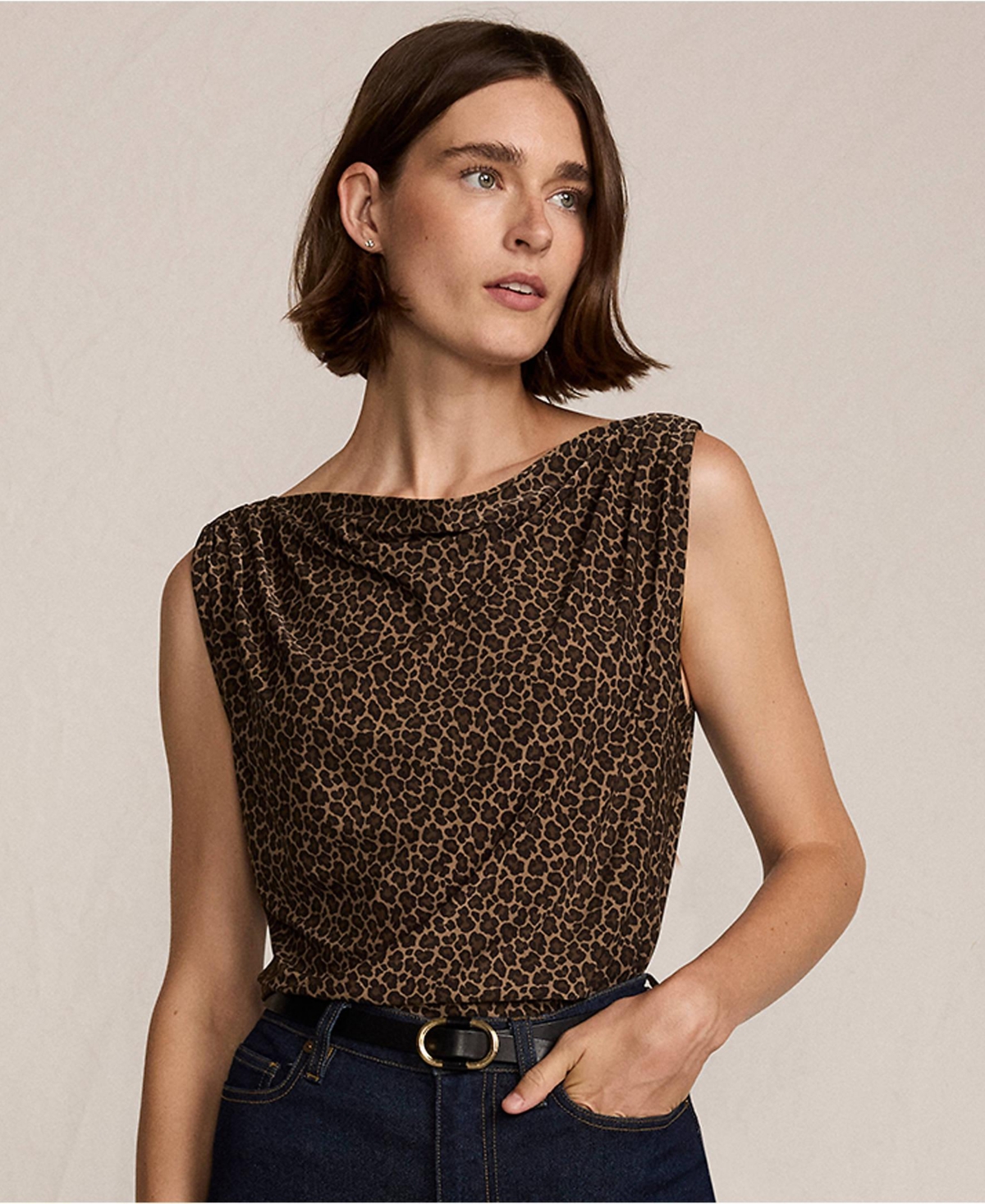 Lands' End Women's Sleeveless Silky Knit Drape Front Top