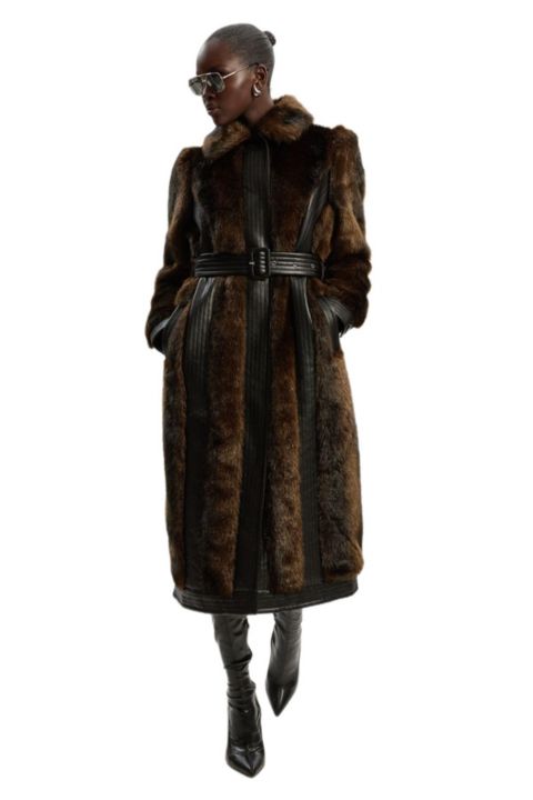 Женские куртки Karen Millen Women's Faux Fur Belted Midi Coat
