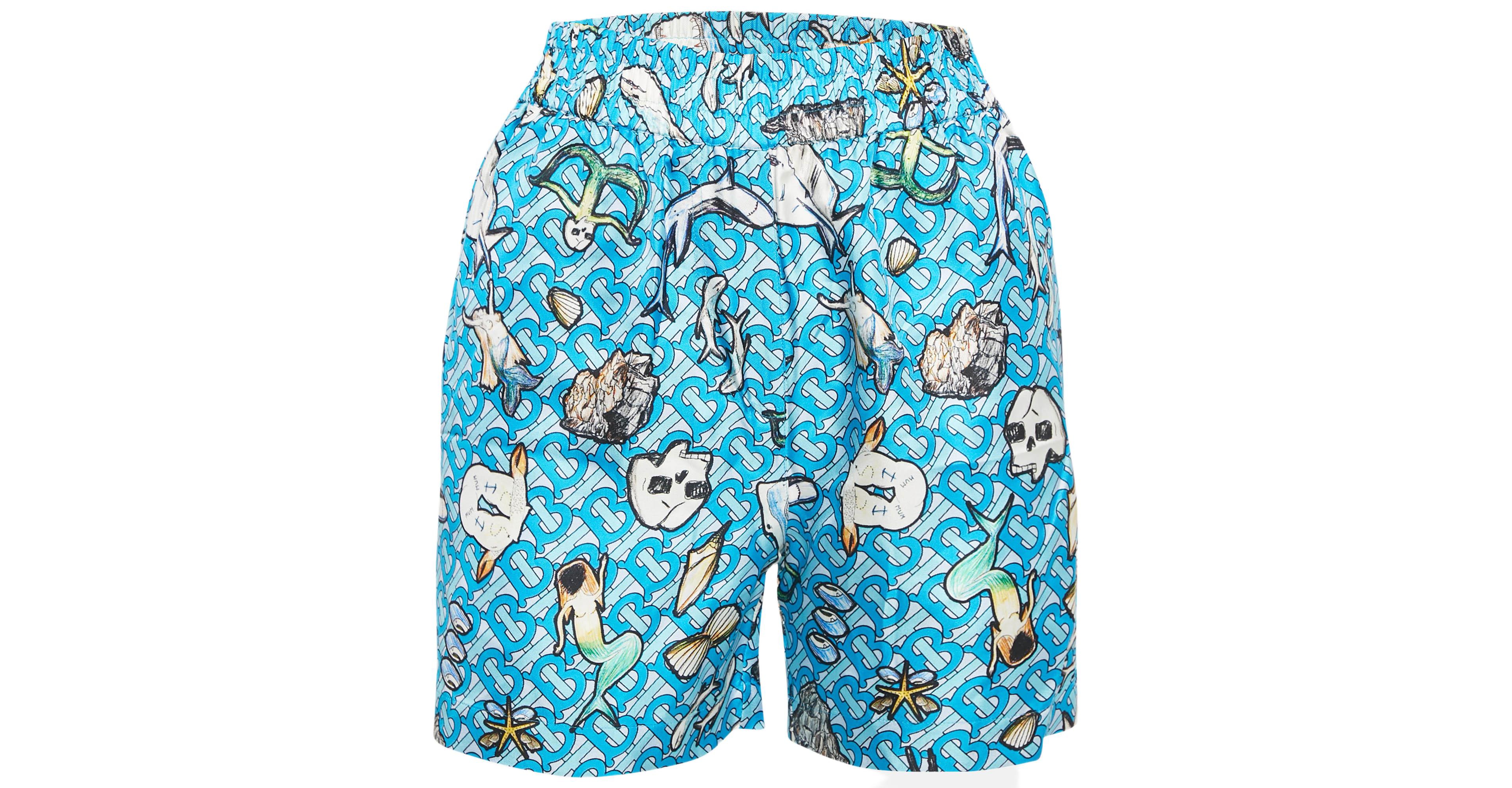 Pre-Owned Burberry Women's Blue Tawney Print Silk Shorts