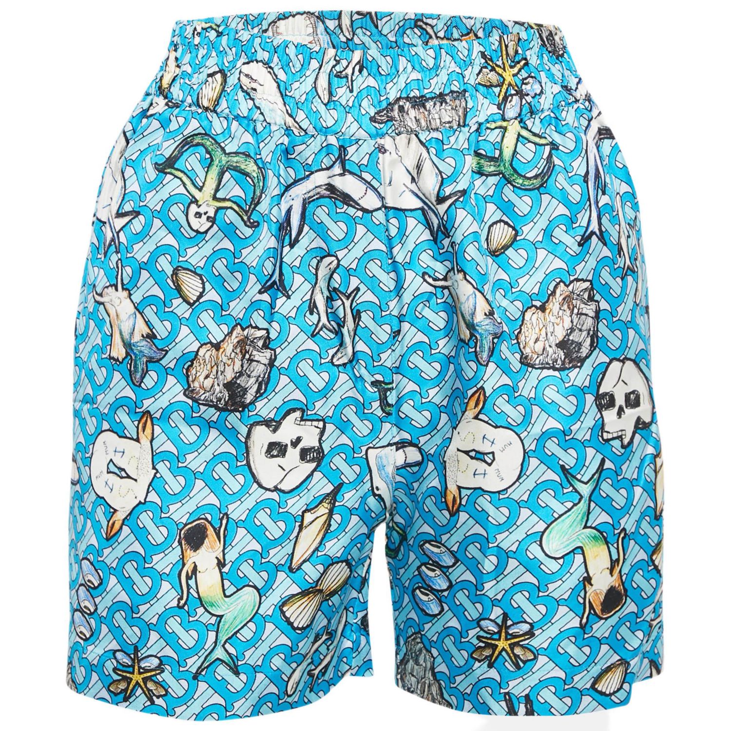 Women's Blue Tawney Print Silk Shorts
