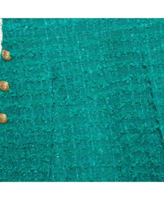 Women's Green Tweed Button Detail High Rise Shorts