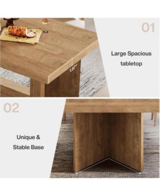 Dining Table for 4-6, Farmhouse Kitchen Table with Heavy Duty Pedestal, Rectangular Wooden Dinner Furniture