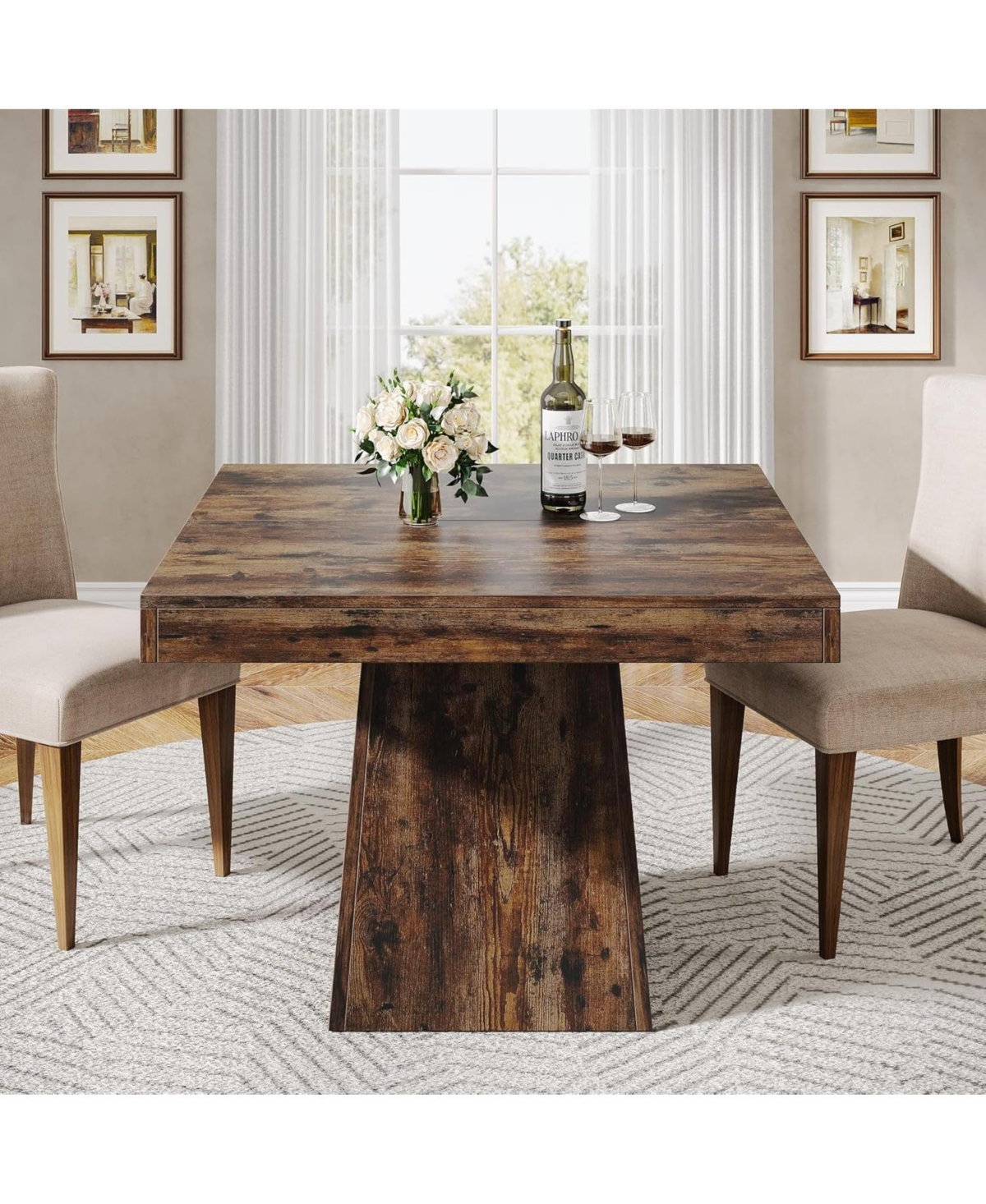 Tribesigns Square Dining Table for 4, 31.5-Inch Small Kitchen Table with Sturdy Pedestal Base, Farmhouse Dinner Table