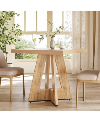 Square Dining Table for 4, 31.5-Inch Small Kitchen Table with Pedestal Base, Farmhouse Wooden Dinner Table
