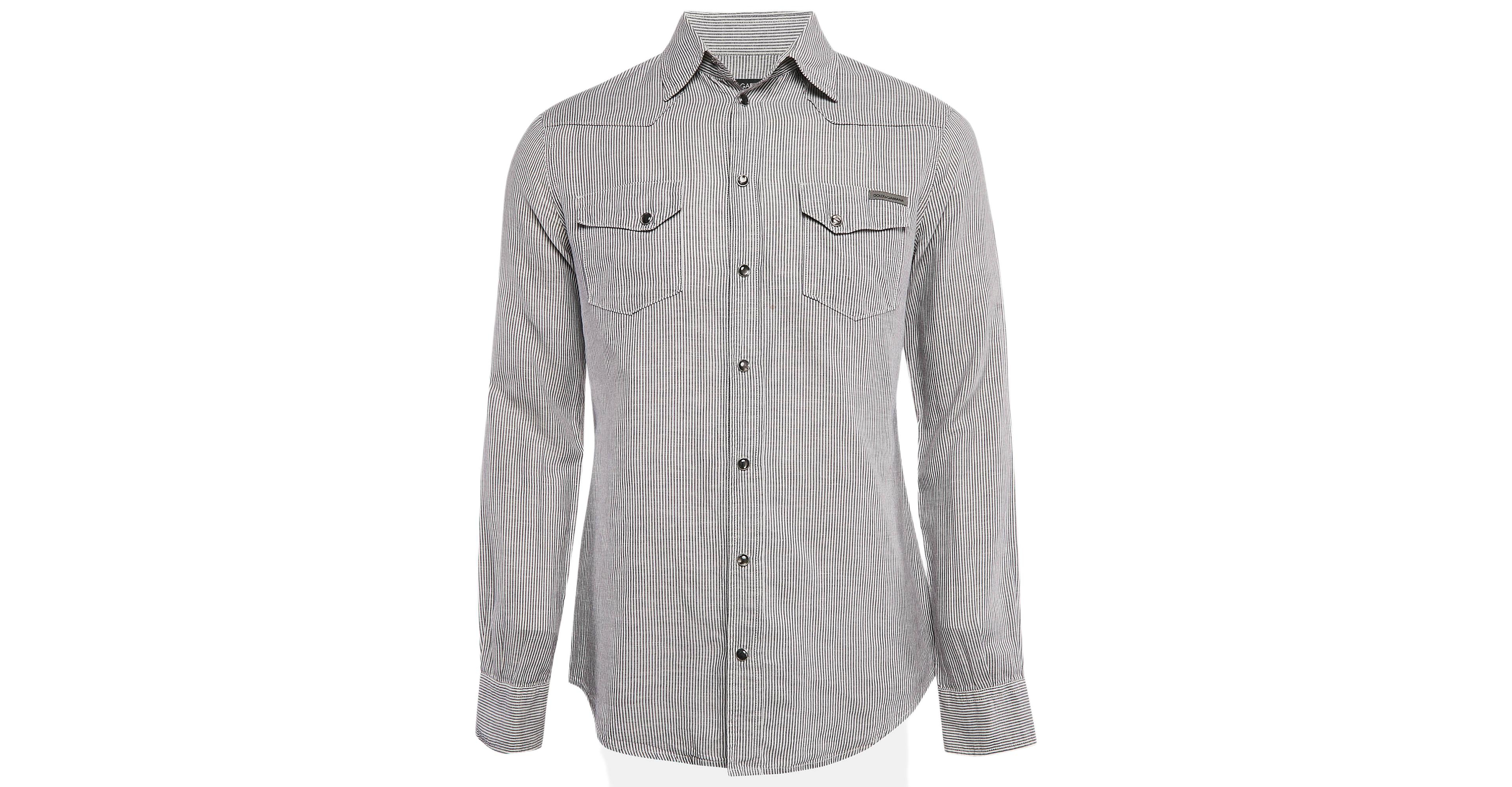 Pre-Owned Dolce & Gabbana Men's Grey Stripe Cotton Button Front Shirt