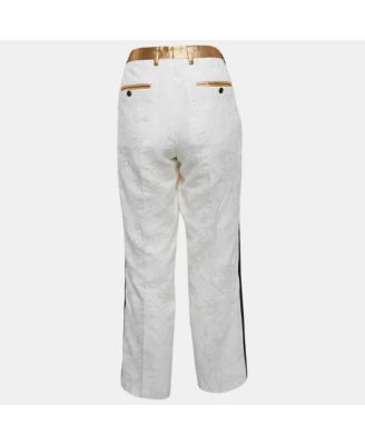 Women's White Floral Jacquard Contrast Trimmed Trousers