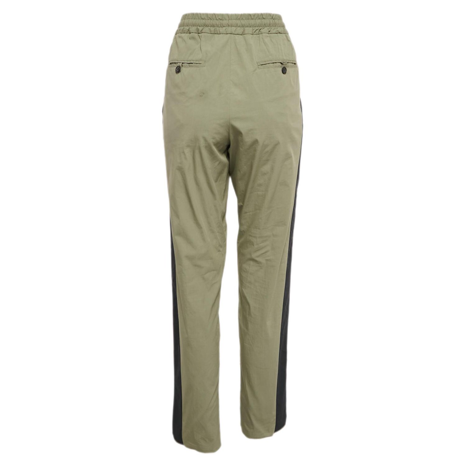 Women's Green Cotton Contrast Trimmed Pants
