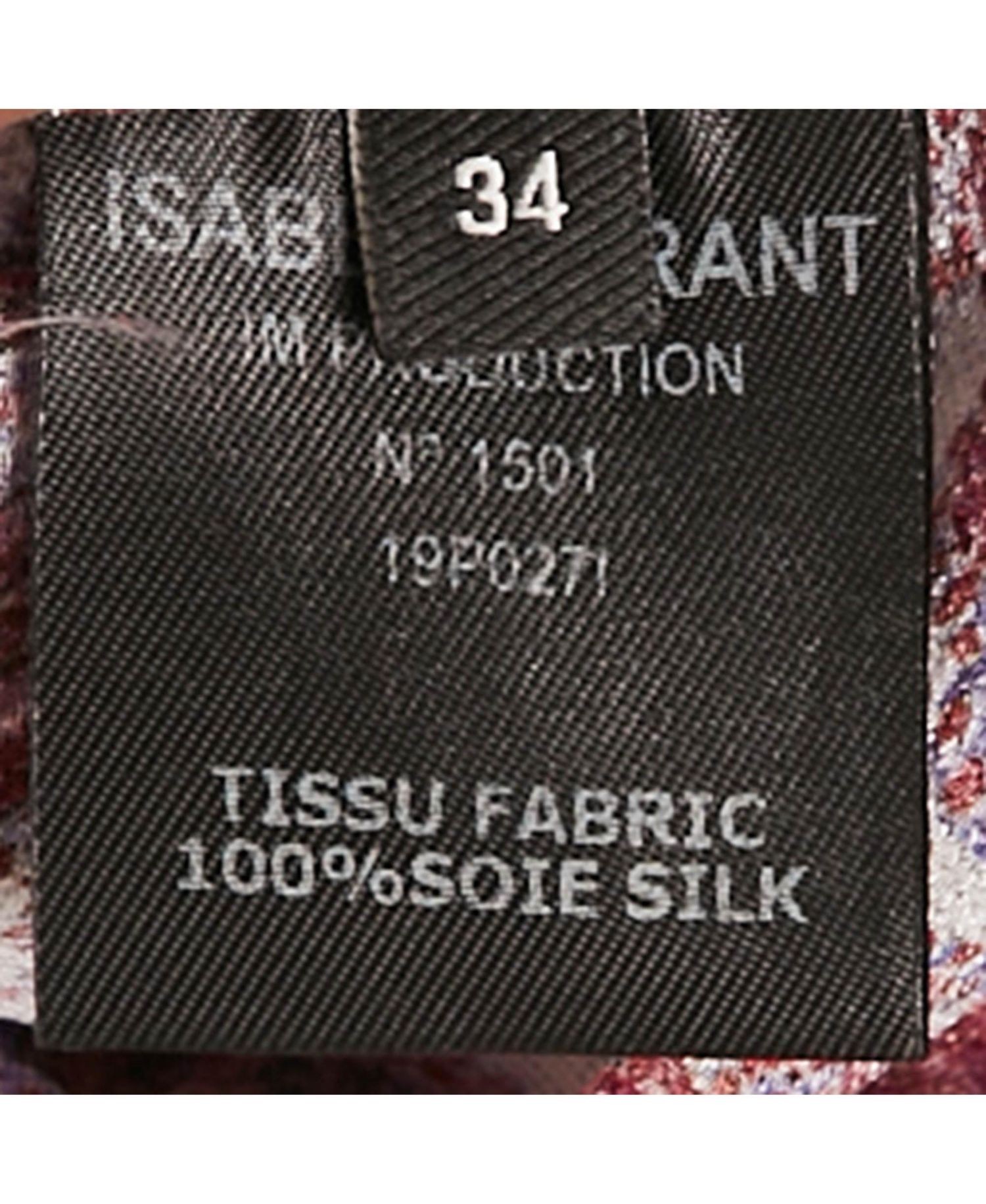 Women's Purple Printed Silk Ruffle Detail Top