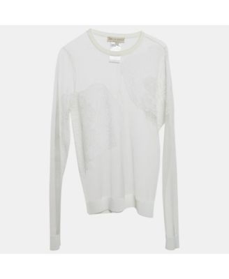 Women's White Embroidered Tulle Sheer Pullover