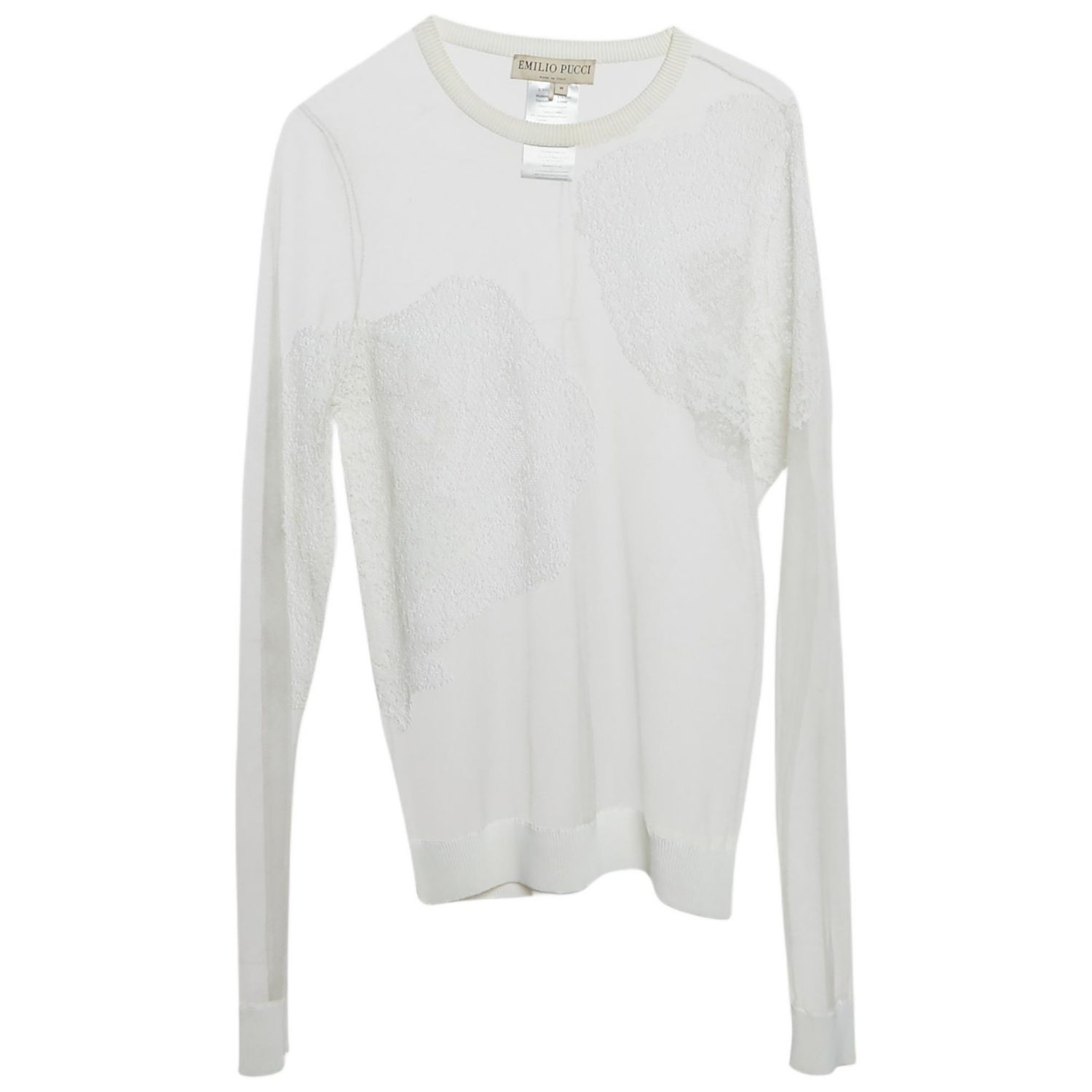 Women's White Embroidered Tulle Sheer Pullover