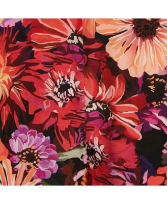 Women's Red Floral Print Silk Tie-Up Trousers