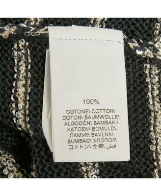 Women's Grey Striped Cotton Sequin Long Cardigan