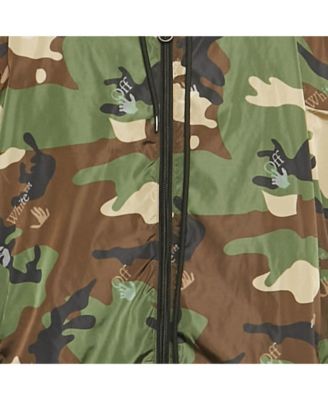 Men's Brown Camouflage Logo Print Nylon Hooded Windbreaker Jacket