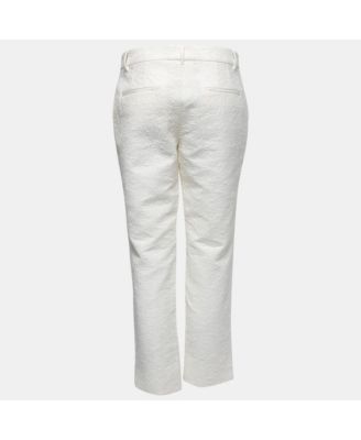 Women's White Floral Jacquard Tapered Trousers