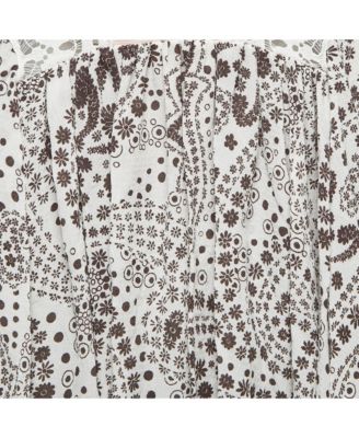 Women's Floral Print Silk Ruffled Boho Kaftan Blouse