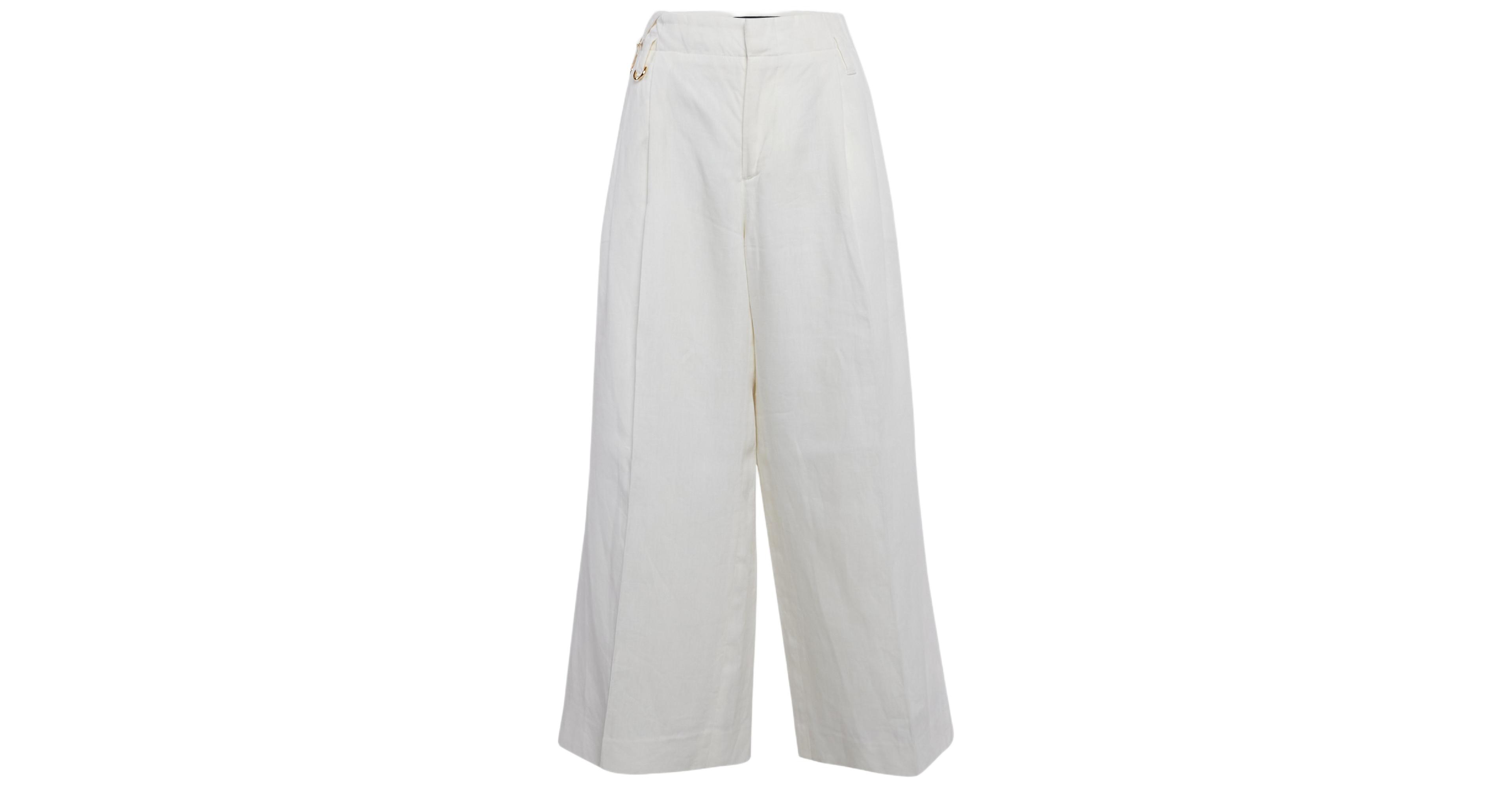Pre-Owned Jacquemus Women's Off-White Linen Wide-Leg Cropped Pants