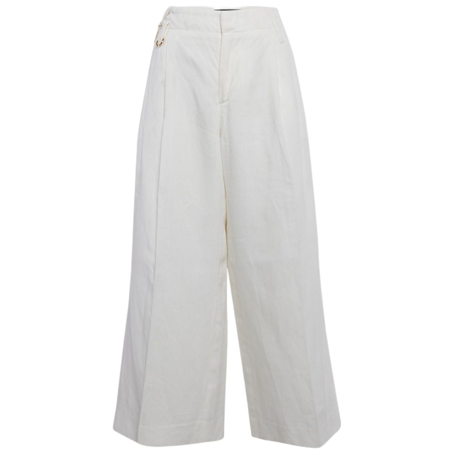 Women's Off-White Linen Wide-Leg Cropped Pants