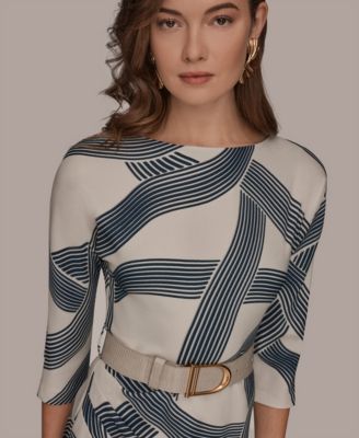 Women's Abstract Print Belted Sheath Dress