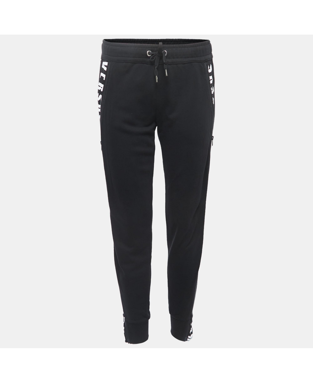 Pre-Owned Versace Women's Pre-Owned Versus Versace Black Logo Print Cotton Side Zip Detailed Joggers