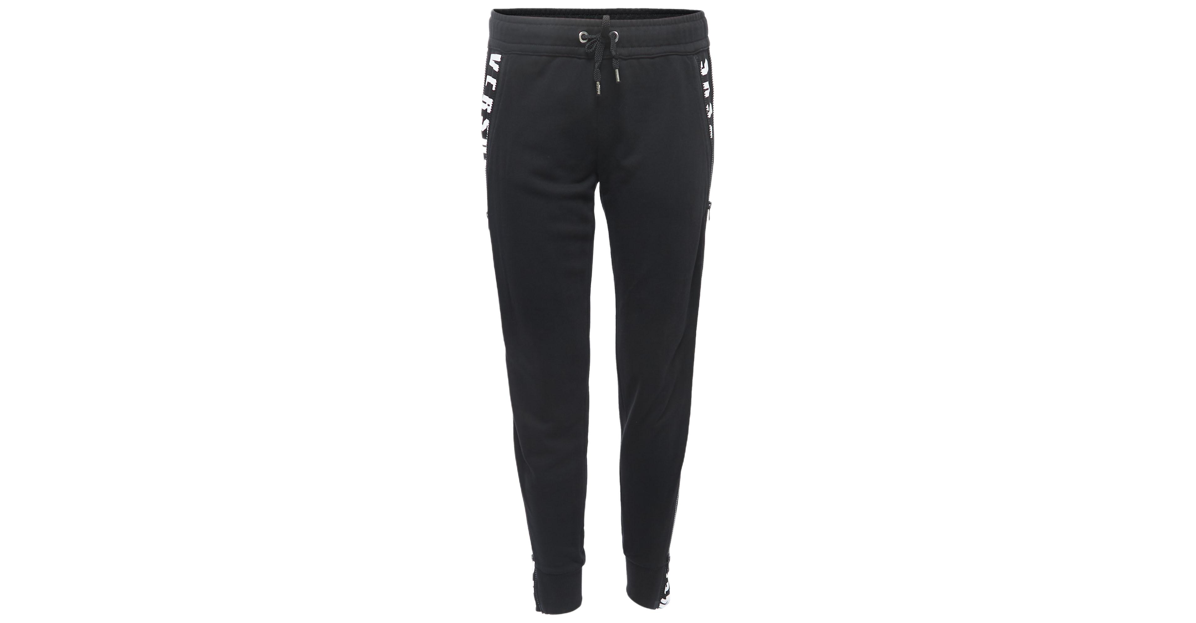 Pre-Owned Versace Women's Pre-Owned Versus Versace Black Logo Print Cotton Side Zip Detailed Joggers