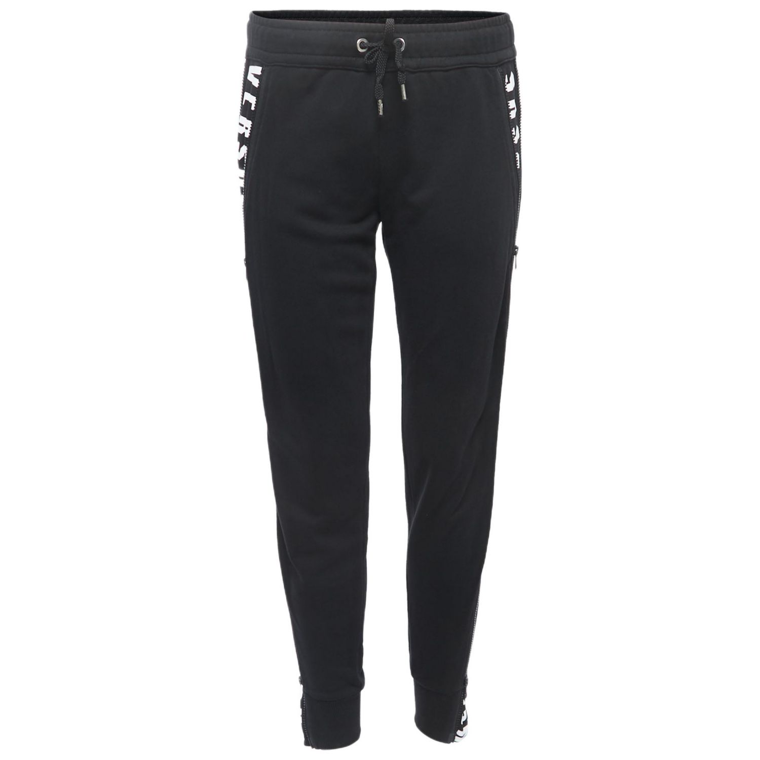 Women's Pre-Owned Versus Versace Black Logo Print Cotton Side Zip Detailed Joggers