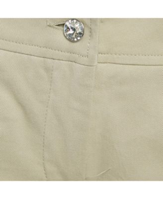 Women's Beige Studded Gabardine Cotton Capri Pants