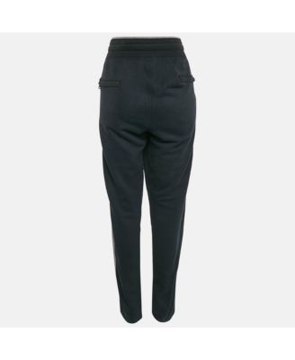 Women's Blue Embroidered Cotton Knit Drawstring Track Pants