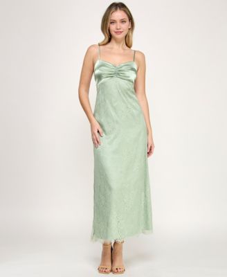Juniors' satin ruched-bust maxi dress