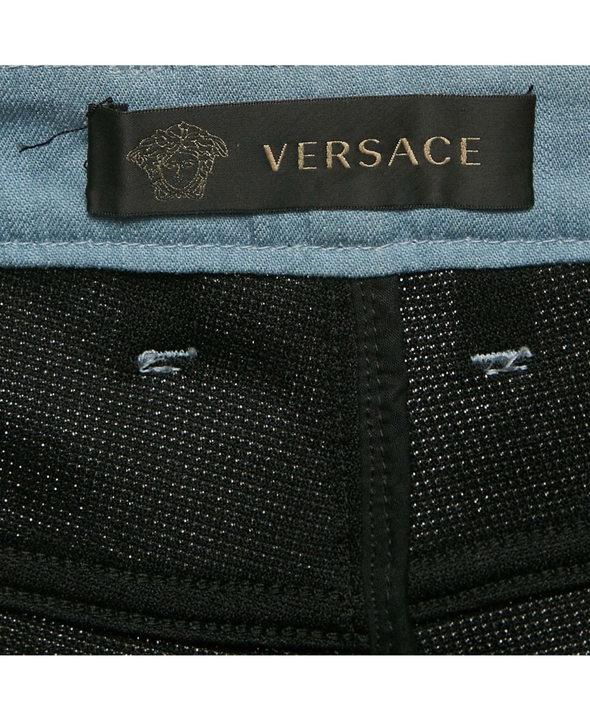 Pre-Owned Versace Women's Blue/black Denim And Cotton Skinny Jeans